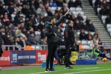 Carlos Corbern manager of West Bromwich Albion gives his team instructions during the Sky Bet Championship match Sunderland vs West Bromwich Albion at Stadium Of Light, Sunderland, United Kingdom, 26th November 2024 clipart