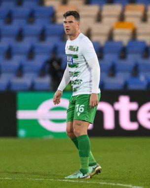 The New Saints F.C. 'den Harrison Mcgahey. UEFA Konferans Ligi - Lig Stage maçı sırasında The New Saints vs Djurgrden Croud Meadow, Shrewsbury, Birleşik Krallık, 28 Kasım 2024