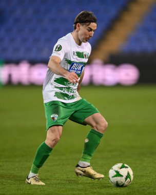 The New Saints F.C. 'den Dan Williams. UEFA Konferans Ligi - Lig Sahnesi maçı The New Saints vs Djurgrden - Croud Meadow, Shrewsbury, İngiltere, 28 Kasım 2024