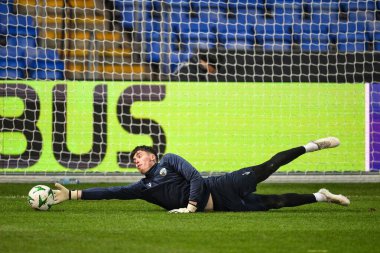The New Saints F.C. 'den Reece Thompson. UEFA Konferans Ligi - Lig Stage maçı öncesinde Croud Meadow, Shrewsbury 'de The New Saints vs Djurgrden maçı, 28 Kasım 2024