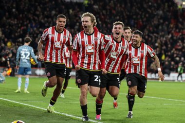 Sheffield United takımından Tom Davies, 29 Kasım 2024 'te Bramall Lane, Sheffield, İngiltere' de oynanan Sky Bet Şampiyonası maçında 1-0 'lık galibiyetini kutluyor.