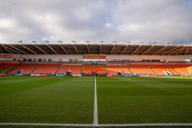 Bloomfield Road 'da, Blackpool' un evi, 21 Aralık 2024 'te Birleşik Krallık' ın Blackpool şehrindeki Bloomfield Road 'da oynanan Blackpool FA Cup 2. Raund karşılaşması öncesinde genel bir manzara.