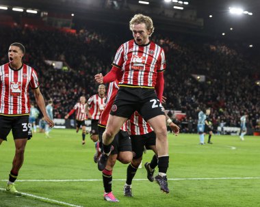 Sheffield United takımından Tom Davies, 29 Kasım 2024 'te Bramall Lane, Sheffield, İngiltere' de oynanan Sky Bet Şampiyonası maçında 1-0 'lık galibiyetini kutluyor.