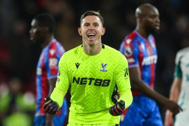 Dean Henderson of Crystal Palace celebrates his teams draw in front of the away fans after the Premier League match Crystal Palace vs Newcastle United at Selhurst Park, London, United Kingdom, 30th November 2024 clipart