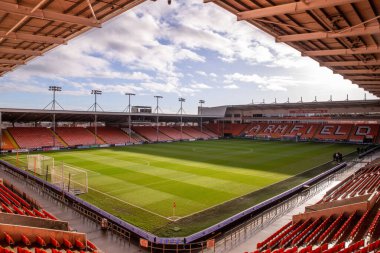 Bloomfield Road 'da, Blackpool' un evi, 21 Aralık 2024 'te Birleşik Krallık' ın Blackpool şehrindeki Bloomfield Road 'da oynanan Blackpool FA Cup 2. Raund karşılaşması öncesinde genel bir manzara.