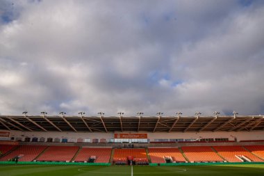 Bloomfield Road 'da, Blackpool' un evi, 21 Aralık 2024 'te Birleşik Krallık' ın Blackpool şehrindeki Bloomfield Road 'da oynanan Blackpool FA Cup 2. Raund karşılaşması öncesinde genel bir manzara.