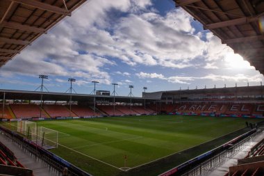 Bloomfield Road 'da, Blackpool' un evi, 21 Aralık 2024 'te Birleşik Krallık' ın Blackpool şehrindeki Bloomfield Road 'da oynanan Blackpool FA Cup 2. Raund karşılaşması öncesinde genel bir manzara.