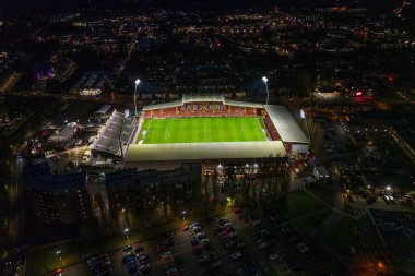 Wrexham 'ın Evi' ndeki SToK Cae Ras 'ın Wrexham Ligi 1 maçı sırasında Wrexham' a karşı Barnsley, SToK Cae Ras, Wrexham, Birleşik Krallık, 3 Aralık 2024 'te genel hava görüntüsü.