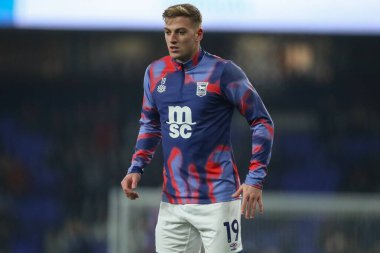 Ipswich Town 'dan Liam Delap, Premier Lig maçı sırasında Ipswich Town ile Ipswich Road, Ipswich, İngiltere' deki Crystal Palace maçında ısınma turunda, 3 Aralık 2024