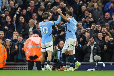 Manchester City 'den Jrmy Doku, Premier League maçında Manchester City - Nottingham Forest maçında 4 Aralık 2024' te Etihad Stadyumu 'nda 3-0' lık galibiyetini kutluyor.
