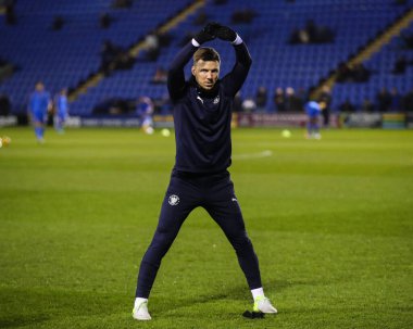 Blackpool 'dan Lee Evans, 4 Aralık 2024' te İngiltere 'nin Croud Meadow kentinde oynanan Sky Bet 1 maçı öncesinde oynanan ısınma maçında...