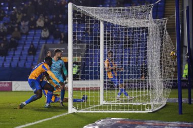 Shrewsbury Town 'dan Aaron Pierre, 4 Aralık 2024' te Croud Meadow, Shrewsbury, İngiltere 'de oynanan Shrewsbury Town-Blackpool maçında kendi kalesine 1-1 kazandırdı.
