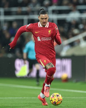 Liverpool 'dan Darwin Nez, 4 Aralık 2024' te İngiltere 'nin Newcastle kentinde oynanan Premier Lig maçı Newcastle United' a karşı Liverpool maçında topa vuruyor. 