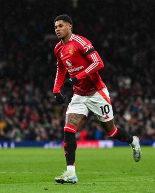 Manchester United 'dan Marcus Rashford, Manchester United ve Nottingham Forest maçında 7 Aralık 2024 tarihinde Old Trafford, Manchester, İngiltere' de karşı karşıya geldi.