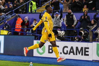 Brighton & Hove Albion takımından Yankuba Minteh, Premier Lig karşılaşmasında Leicester City 'nin Brighton ve Hove Albion' a karşı 8 Aralık 2024 'te King Power Stadyumu, Leicester, İngiltere' de oynanan karşılaşmada 0-2 kazanma golünü kutluyor.