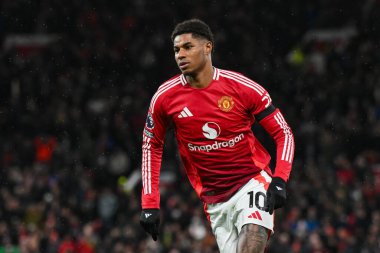 Manchester United 'dan Marcus Rashford, Manchester United ve Nottingham Forest maçında 7 Aralık 2024 tarihinde Old Trafford, Manchester, İngiltere' de karşı karşıya geldi.
