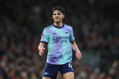Premier Lig maçında Arsenal 'den Declan Rice 8 Aralık 2024' te Craven Cottage, Londra 'da Fulham-Arsenal maçında