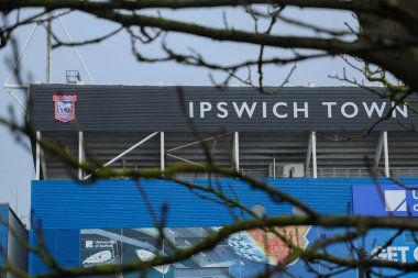 Ipswich Town, Ipswich Road, Ipswich, İngiltere 'de 8 Aralık 2024 tarihinde oynanan Premier League maçından önce Portman Road' un detaylı bir görüntüsü.