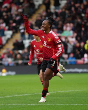 Melvine Malard of Manchester United celebrates her goal to make it 4-0 during the Barclays Women's Super League match Manchester United Women vs Liverpool Women at Leigh Sports Village, Leigh, United Kingdom, 8th December 2024 clipart