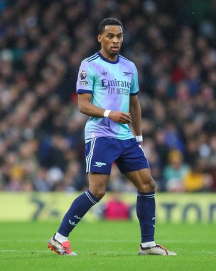 Jurrien Timber of Arsenal Premier League maçı sırasında 8 Aralık 2024 'te Craven Cottage, Londra, İngiltere' de Fulham ve Arsenal karşı karşıya geldi.