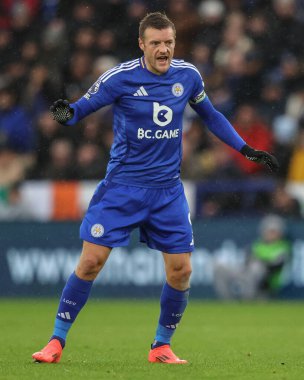 Leicester City 'den Jamie Vardy Premier League maçında Leicester City, Brighton ve Hove Albion' a karşı King Power Stadyumu, Leicester, İngiltere, 8 Aralık 2024