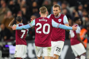 Tom Souek of West Ham United celebrates his goal to make it 1-0 during the Premier League match West Ham United vs Wolverhampton Wanderers at London Stadium, London, United Kingdom, 9th December 2024 clipart