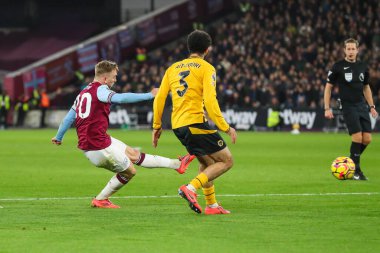 West Ham United takımından Jarrod Bowen, 9 Aralık 2024 'te Londra Stadyumu' nda oynanan Premier League maçında West Ham United ile Wolverhampton Wanderers maçında 2-1 berabere kaldı.