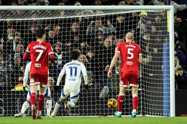 Leeds United takımından Brenden Aaronson, 10 Aralık 2024 'te Leeds Road, Leeds, İngiltere' de oynanan Sky Bet Şampiyonası maçında 3-1 berabere kaldı.