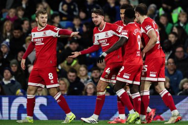 Middlesbrough 'dan Dan Barlaser, 10 Aralık 2024' te Leeds Road, Leeds, Birleşik Krallık 'ta oynanan Sky Bet Şampiyonası maçında takımının 1-1 kazanma hedefini kutluyor.