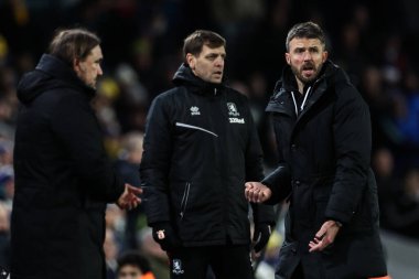 Michael Carrick Middlesbrough teknik direktörü 10 Aralık 2024 'te Leeds United ile Middlesbrough arasındaki Sky Bet Şampiyonası maçında tepki gösterdi.