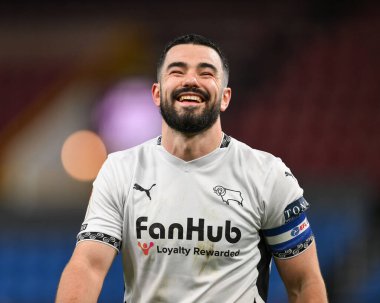 Eiran Cashin of Derby County is all smiles at the end of the  Sky Bet Championship match Burnley vs Derby County at Turf Moor, Burnley, United Kingdom, 10th December 2024 clipart