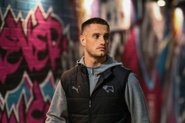 Derby County 'den Jerry Yates, 10 Aralık 2024' te Burnley - Derby County Turf Moor, Burnley, İngiltere 'deki Sky Bet Şampiyonası karşılaşması öncesinde geldi.