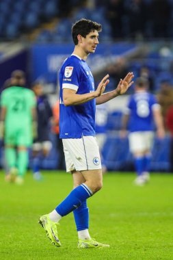 Callum O'Dowda of Cardiff City apologises to the home support at the final whistle, during the Sky Bet Championship match Cardiff City vs Preston North End at Cardiff City Stadium, Cardiff, United Kingdom, 11th December 2024 clipart