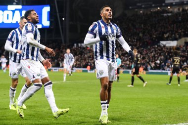 West Bromwich Albion takımından Karlan Grant, 11 Aralık 2024 'te İngiltere' nin başkenti Hawthorns 'ta oynanan West Bromwich Albion-Coventry City maçında 2-0 kazanma hedefini kutluyor.