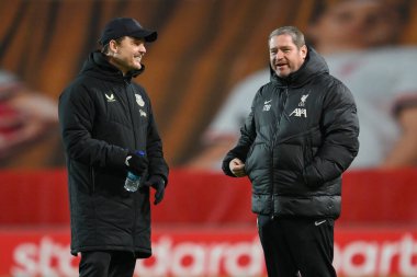 Brian Sorensen Manager of Everton and Matt Beard Manager of Liverpool chat ahead of the Women's League Cup - Group Stage - Group A Liverpool Women v Everton Women at St Helens Stadium, St Helens, United Kingdom, 11th December 2024 clipart