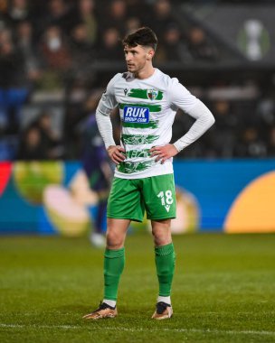 The New Saints F.C. 'den Rory Holden. UEFA Konferans Ligi sırasında - Lig Sahnesi: Croud Meadow, Shrewsbury, İngiltere 'de Yeni Azizler - Panathinaikos davası