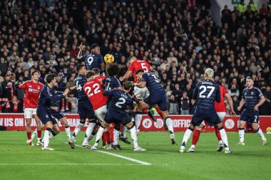 Nottingham Ormanı 'ndan Murillo Premier Lig maçında Nottingham Forest, Aston Villa' ya karşı 14 Aralık 2024 'te Nottingham, İngiltere' de bir köşeden gol attı.