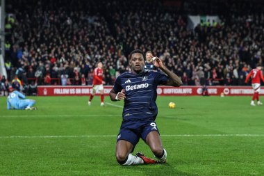 Aston Villa 'dan Jhon Durn, Premier Lig maçında Nottingham Forest, Aston Villa' ya karşı 14 Aralık 2024 'te City Ground, Nottingham, İngiltere' de 0-1 'lik galibiyet golünü kutluyor.