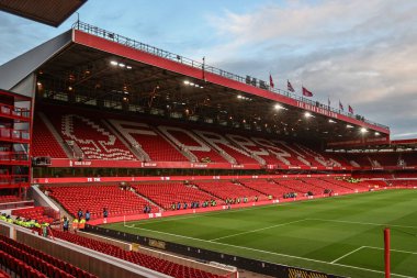 Premier Lig karşılaşması öncesinde Nottingham Forest, Aston Villa 'ya karşı City Ground, Nottingham, İngiltere' de 14 Aralık 2024