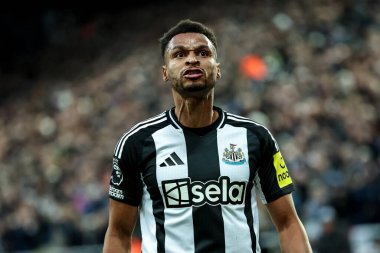 Newcastle United takımından Jacob Murphy, Premier League maçı Newcastle United ile Leicester City maçında 14 Aralık 2024 'te St.James' s Park, Newcastle 'da 1-0' lık galibiyetini kutluyor.