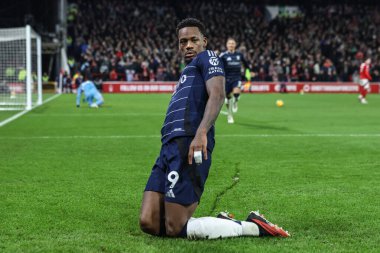 Aston Villa 'dan Jhon Durn, Premier Lig maçında Nottingham Forest, Aston Villa' ya karşı 14 Aralık 2024 'te City Ground, Nottingham, İngiltere' de 0-1 'lik galibiyet golünü kutluyor.