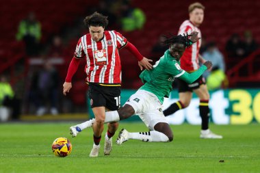 Sheffield United takımından Callum O 'Hare, 14 Aralık 2024' te Sheffield Lane, Sheffield, İngiltere 'de oynanan Sky Bet Şampiyonası karşılaşmasında Plymouth Argyle takımından Darko Gyabi' ye faul yaptı.