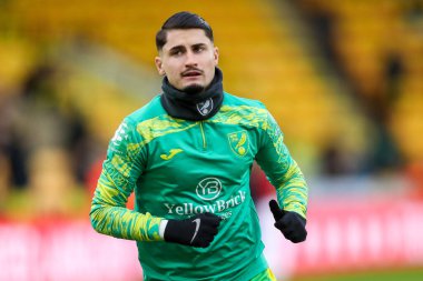 Norwich City 'den Borja Sainz, 15 Aralık 2024' te Norwich City, Norwich Road 'da Burnley' e karşı oynanan Gökyüzü İddia Şampiyonası maçı öncesinde ısınıyor.