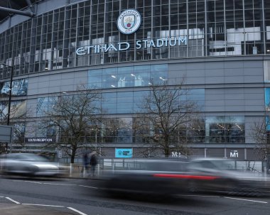 Etihad Stadyumu 'nun Premier League maçı sırasında Manchester City ile Manchester United' ın Etihad Stadyumu 'nda karşı karşıya geldiği genel bir manzara, 15 Aralık 2024