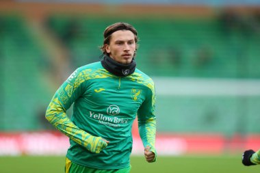 Norwich City 'den Brad Hills, 15 Aralık 2024' te Norwich City, Norwich Road, Norwich Road 'da Burnley' e karşı oynanan Gökyüzü İddia Şampiyonası karşılaşmasından önce ısınıyor.