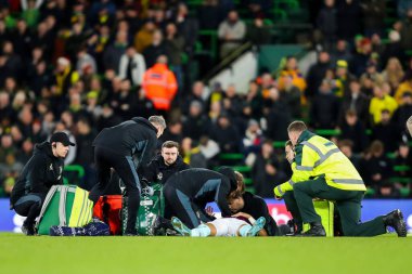 Burnley 'den Jeremy Sarmiento, 15 Aralık 2024' te Norwich City, Norwich Road, Norwich 'te Burnley' e karşı oynanan Sky Bet Şampiyonası maçında sakatlandı.
