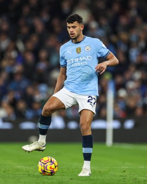 Manchester City 'den Matheus Nunes, Manchester United' a karşı 15 Aralık 2024 tarihinde Etihad Stadyumu 'nda oynanan Premier League maçında