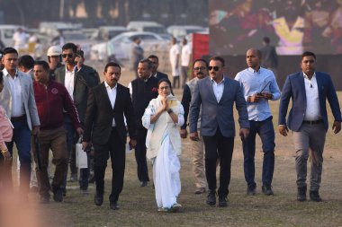 West Bengal State Chief Minister Mamata Banerjee arrives and joins the Indian Army Vijay Diwas in Kolkata, India, on Monday, Dec. 16, 2024  clipart