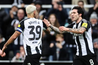 Sandro Tonali of Newcastle United celebrates his goal to make it 1-0 during the Carabao Cup Quarter Final Newcastle United vs Brentford at St. James's Park, Newcastle, United Kingdom, 18th December 2024 clipart