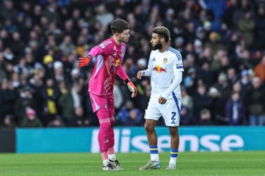 Leeds United takımından Illan Meslier, Leeds United takımının 21 Aralık 2024 'te Leeds United' a karşı oynadığı Sky Bet Şampiyonası maçında Jayden Bogle 'a sesleniyor.
